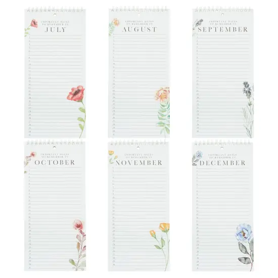 5x10 Monthly and Daily Perpetual Calendar, Spiral Flipping Pages, Floral Design White {7}