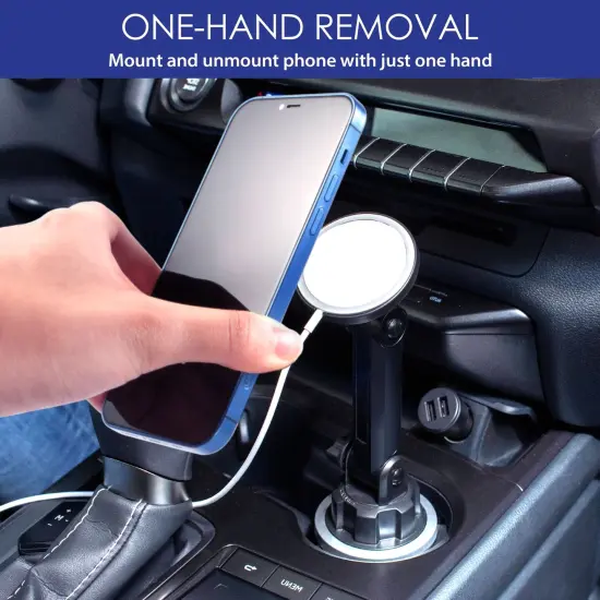 Insten Car Cup Phone Holder Compatible with Magsafe Charger Wireless Charging Pad, Long Adjustable Mount Cradle Black {3}