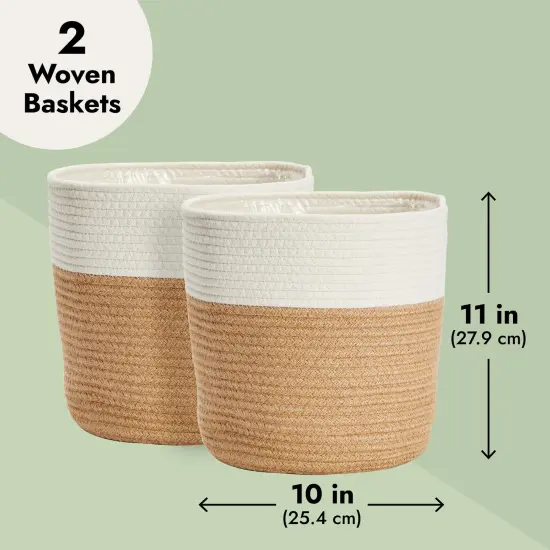 2 Pack Decorative Jute Planter with Plastic Liner, Woven Basket for Plants, Floor, Storage (11 In) Brown {5}