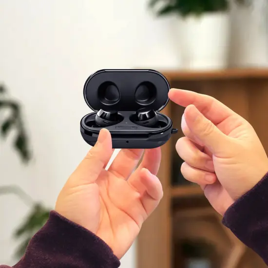 For Samsung Galaxy Buds / Plus Case with Keychain, Protective Earbuds Cover, Metallic Black {6}