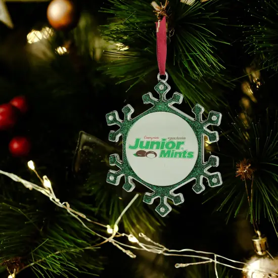 Northlight Snowflake "Junior Mints" Candy Logo Christmas Ornament - 3.25" - Green and Silver {4}