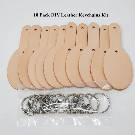 Blank Vegetable Tanned Leather Key Fobs &ndash; Ready for Stamping, Tooling & Engraving - 10 Pack {6}