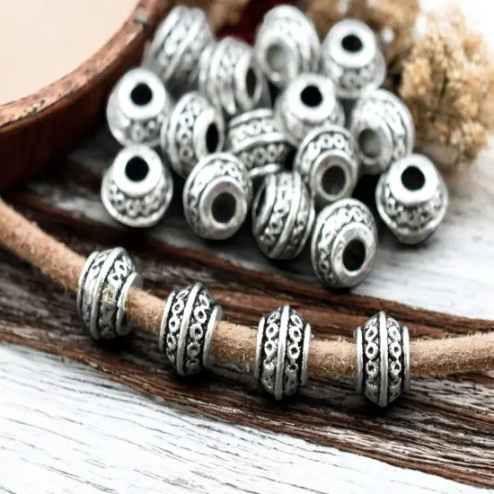 *50* 9x7mmAntique Silver Large Hole Barrel Beads {1}