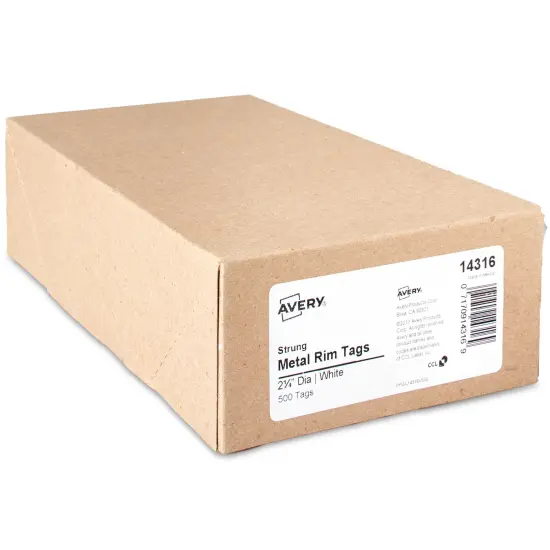 Avery Metal Rim Key Tags, 2-1/4" Diameter Tag, Includes Strings, White, 500 Tags (14316) {1}