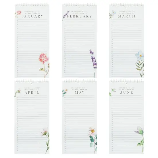 5x10 Monthly and Daily Perpetual Calendar, Spiral Flipping Pages, Floral Design White {6}