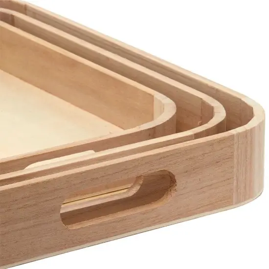 Paulownia Wood Rounded Corner Tray Set 3 Each {4}