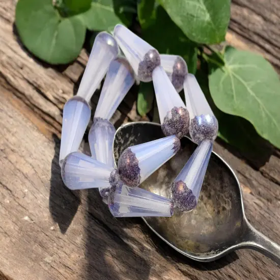 *6* 8x20mm Milky Crystal Silver Mercury Picasso Faceted Drop Beads {2}