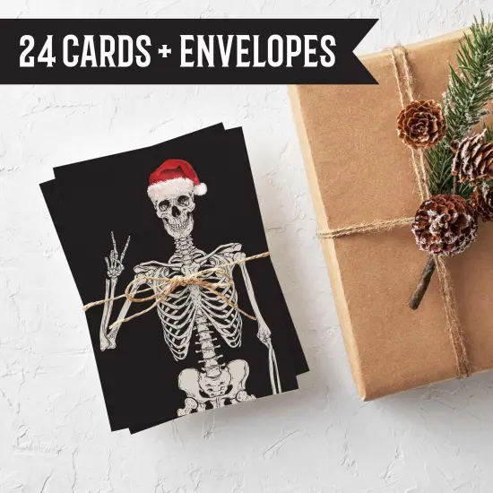 Skeleton Christmas Greeting Cards - 24-Pack Holiday Note Cards with 4 Unique Skeleton Designs in Festive Hats, Blank Inside for Merry Christmas & Happy Holiday Messages, Fun and Alternative Seasonal Stationery Set {2}