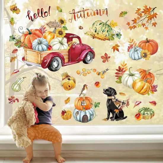 Thanksgiving Autumn Pumpkin Truck Double Sided Window Clings {2}