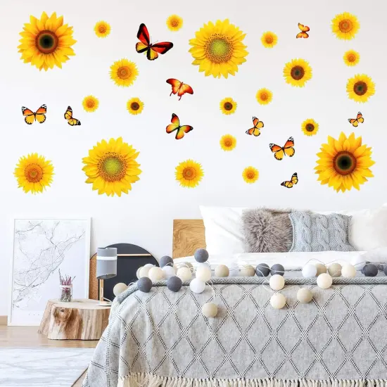 116 Pieces Sunflower Wall Stickers 3D Butterfly Decals {2}