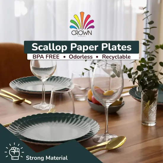 Earthtrends Scalloped Paper Plates 8.5 Inch & 10.5 Inch Dinner Plate Set &ndash; Fancy Disposable Plates for Party, Wedding, Birthday, Baby Shower &ndash; Large & Small Paper Plate Set for Parties, Events, Catering &ndash; ElegantFloral Design Black Aqua 80 {3}