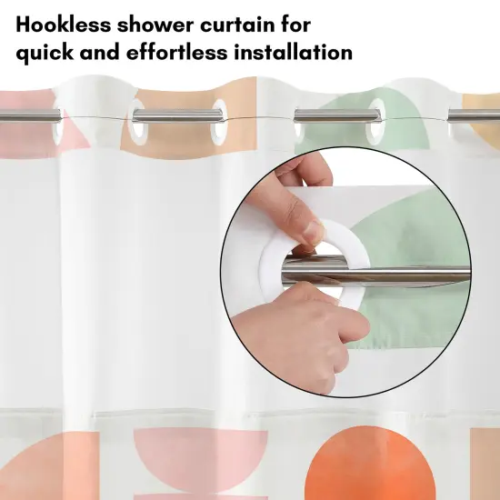 Americanflat 72x75 Hookless Shower Curtain - Abstract Orange Green Shower Curtain with Sheer Panel, Snap-In Liner, and Grommets - 100% Polyester {3}
