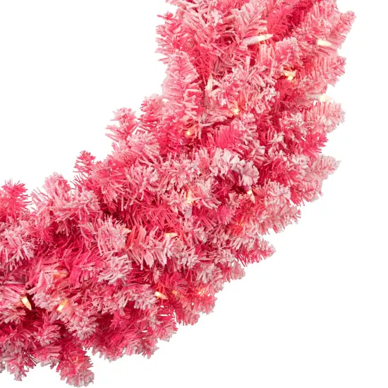 Northlight Pre-Lit Flocked Pink Artificial Christmas Wreath - 36 Inch, Clear Lights {4}