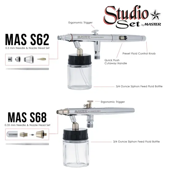 Master G65 Studio Airbrush Set with 6 Different Airbrush Models (3 Gravity Feed, 2 Siphon Feed, 1 Side Feed) {2}