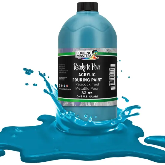 Pouring Masters Peacock Teal Metallic Pearl Ready to Pour Acrylic Pouring Paint - Premium 32-Ounce Pre-Mixed Fluid Acrylic Paint - Fluid Art Supplies for Canvas, Wood, Paper, Tile & Rocks {1}