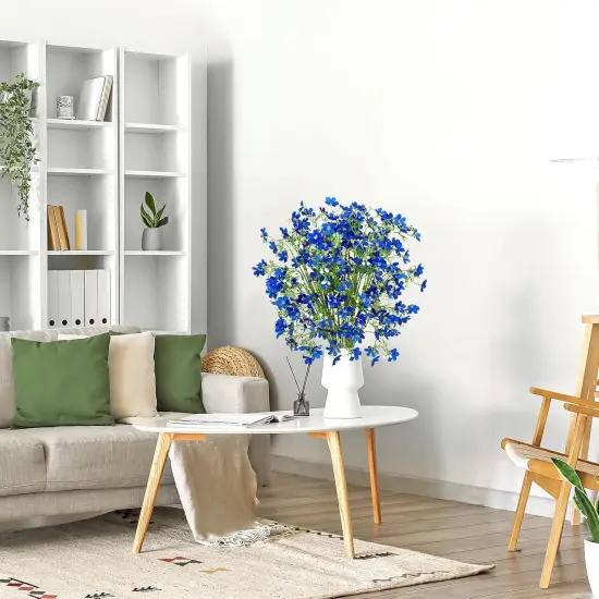 Flowers 8PCS Silk Flowers with Long Stems, Fake Flowers Bulk Fake Babys Breath, Royal Blue Flowers for Tall Vase Outdoor Garden Wedding Party Home Table Centerpiece {4}