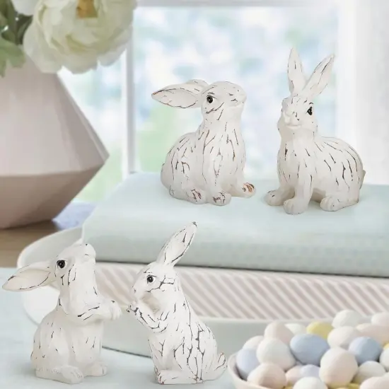 Easter Bunny Decorations Spring Indoor Home Decor Electroplated European Mini Bunny Figurines (4pcs White Rabbit Decor) {4}