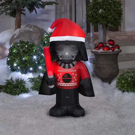 3 1/2' Gemmy Airblown Inflatable Christmas Star Wars Darth Vader In Ugly Sweater Yard Decoration 116485 {2}