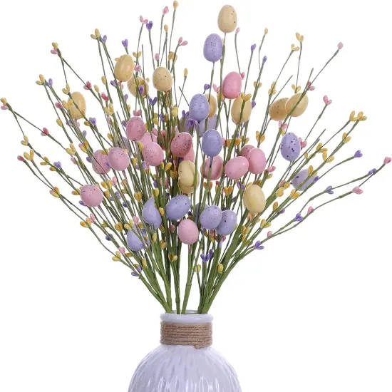 Easter Picks,6 Pack Easter Egg Picks Artificial Easter Berry Stems Easter Picks and Sprays Rustic Easter Decorations for Easter Home Decor and Flower Arrangement(Pink/Purple/Yellow) {1}