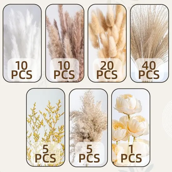 Natural Pampas Grass Mixed Bouquet Dried Flowers Bouquet for Wedding Boho Flowers Home Table Decor Desk Decor, Rustic Farmhouse Decor {4}