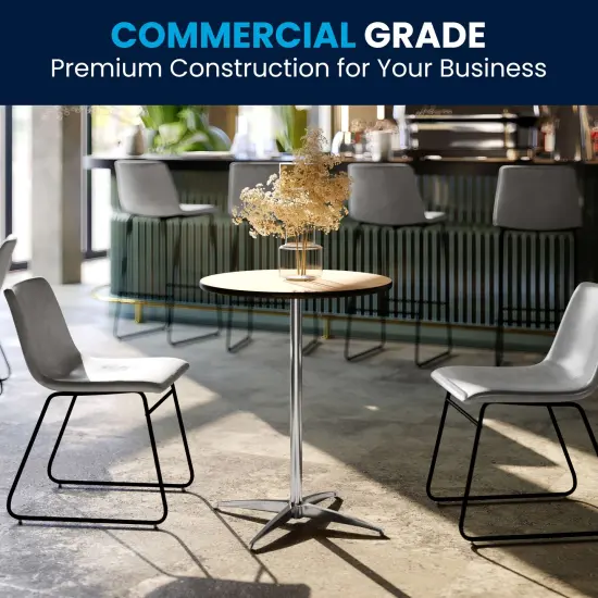 Emma and Oliver 24" Round Wood Cocktail Table with 30" and 42" Columns Natural {1}