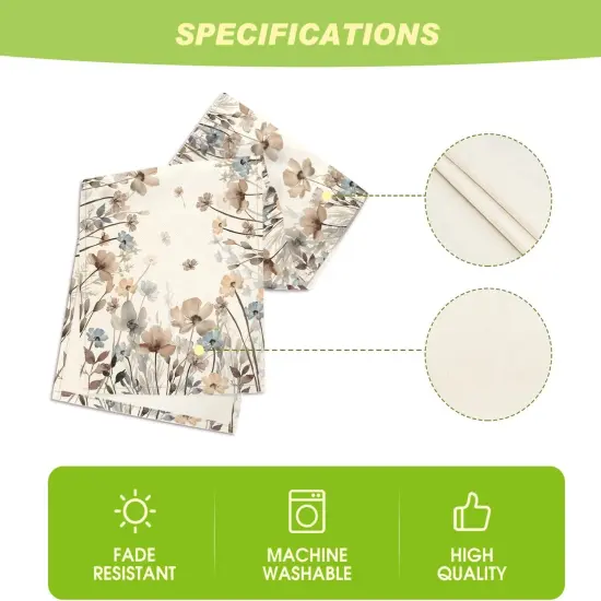 Brown Poppy Flowers Floral Blossom Summer Table Runner, Fall Kitchen Dining Table Decoration for Home Party Decor 13x72 Inch {5}