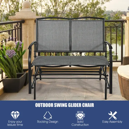 Costway Patio Glider Rocking Bench Double 2 Person Chair Loveseat Garden Grey\Black {4}