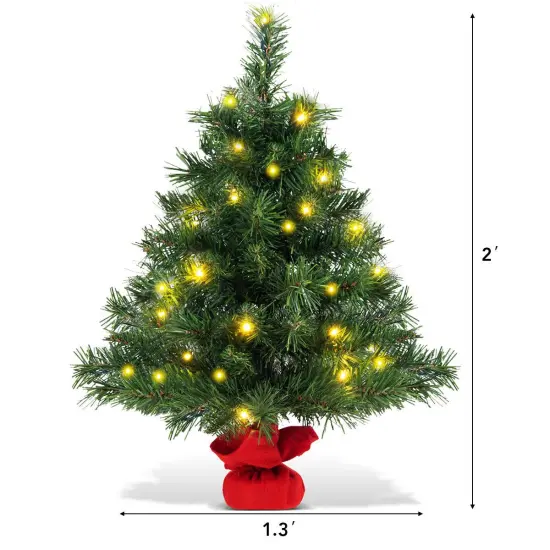 Costway 2 FT Pre-Lit Tabletop Fir Artifical Christmas Tree Led Lights {4}