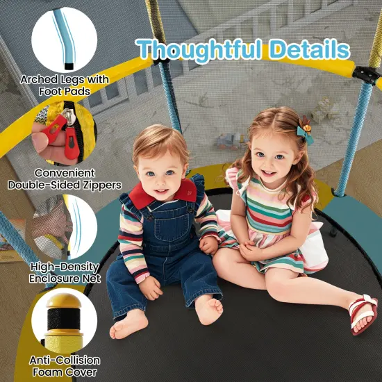 Kids Trampoline with Safety Net, Zipper Door and Heavy-Duty Frame Yellow {5}