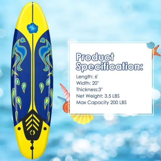 Foam Surfboard EPE EPS PP Lightweight Removable Fins Yellow {5}