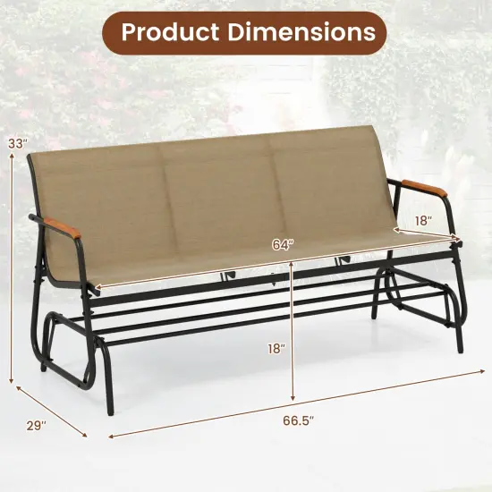 Costway Patio Glider Bench for 3 Swing Gliding Loveseat with Curved Teak Armrests for Porch {3}