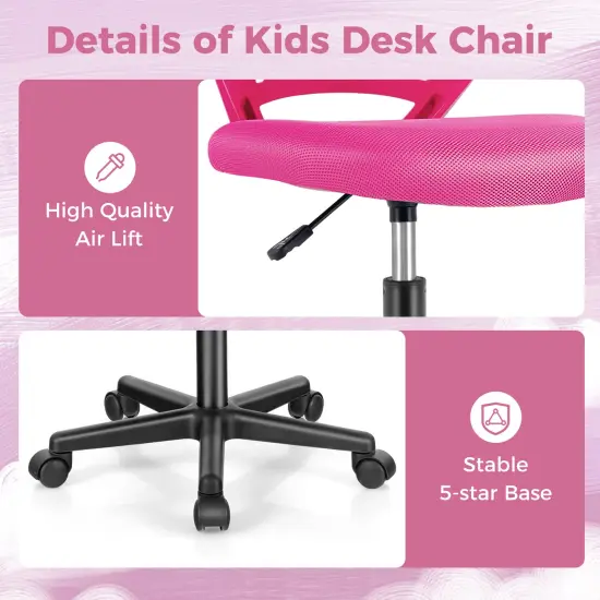 Height-Adjustable Office Desk Chair with Universal Casters and Ergonomic Curved Backrest Pink {5}