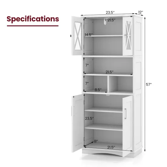 57-Inch Tall Freestanding Bathroom Storage Cabinet with 3 Adjustable Shelves and Acrylic Doors White {5}