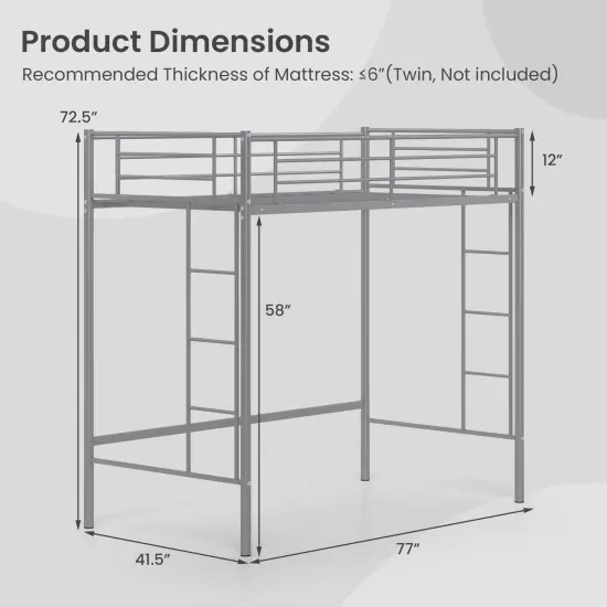 Metal Loft Bed Frame with Dual Ladders, Safety Guardrails and Under-bed Storage Silver {4}