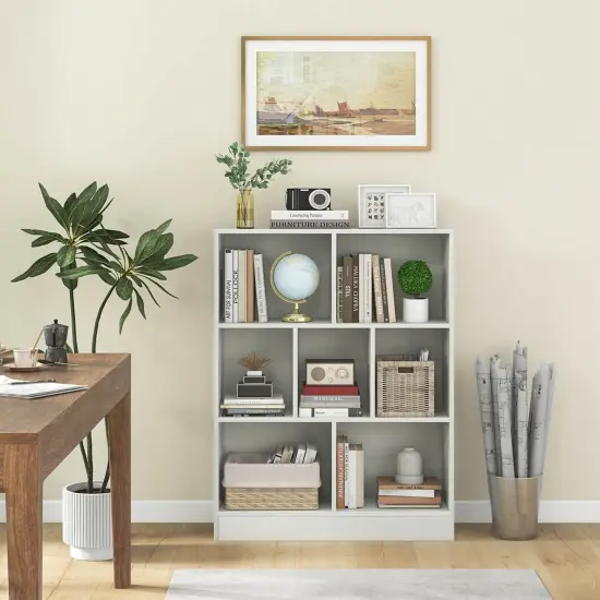 Costway 7-Cube Bookcase for Kids 41" Wooden Toy Storage Organizer Freestanding Bookshelf Brown/White {2}