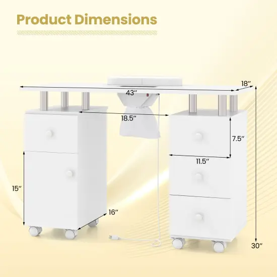 Manicure Table with Dust Collector, Storage and Wrist Rest Cushion White {5}