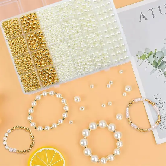 2136PCS Beads for Bracelets Pearl Bracelet Making Kit Friendship Bracelet Kits Bracelet Bead Kits Small Pearl Beads and Gold Beads Beading Kit for Bracelets Jewelry Making Kit {4}