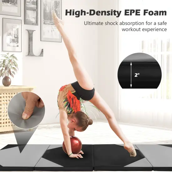 10-Feet Long Folding Exercise Mat with Waterproof PU Leather Cover Perfect for Stretches and Routines Gray {6}