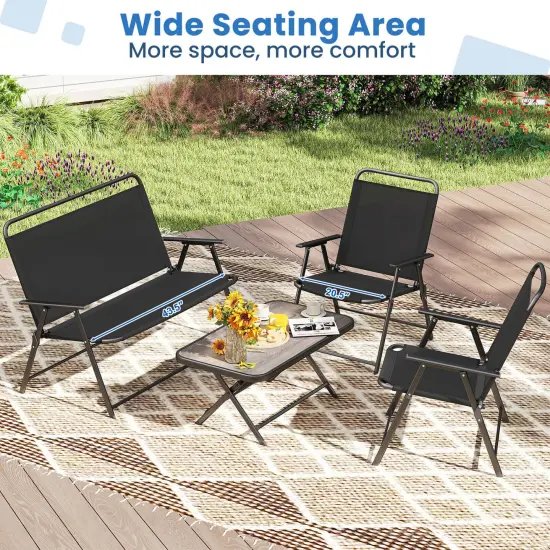 Costway 4 PCS Patio Folding Furniture Set Outdoor Conversation Set Bistro Sectional Set {4}