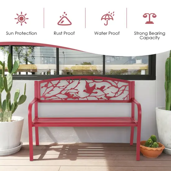 Costway Patio Garden Bench Park Yard Outdoor Furniture Cast Iron Porch Chair Red {6}