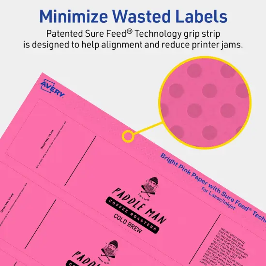Avery Bright Pink Paper Labels, 1" x 7" Rectangle {4}