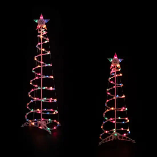 Northlight Lighted Sprial Outdoor Christmas Trees - 4' and 6' - Multi-Color - Set of 2 White {1}