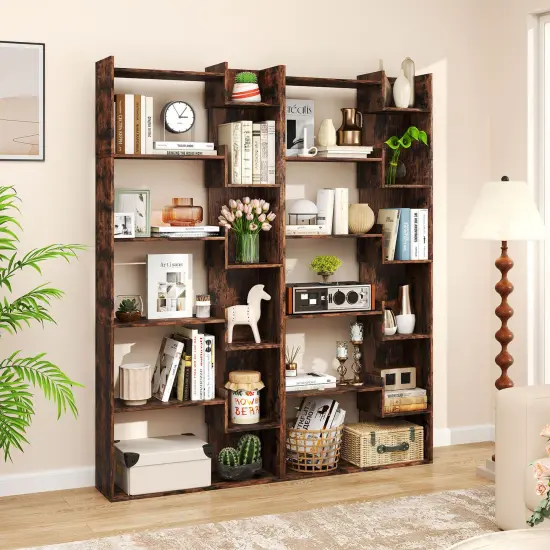 Costway 1/2 PCS 6-tier Bookshelf Tall Display Shelf with 11 Open Shelves 2 Anti-tipping Kits Black/Natural/White {2}