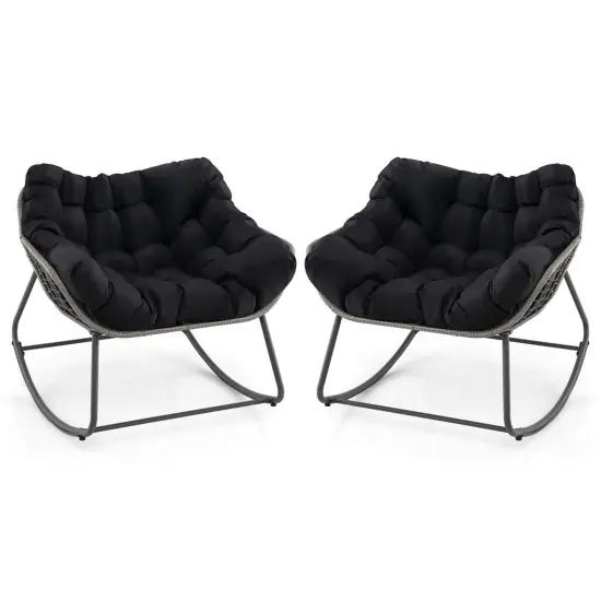 Costway 1/2 PCS Outdoor Rocking Chair Oversized Patio PE Wicker Egg Chair Rattan Lounge Chair Black {7}
