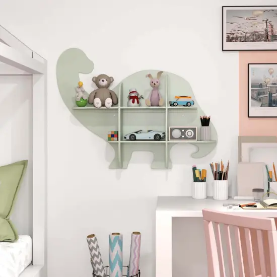 Costway 2-Tier Floating Dinosaur Kids Bookshelf Wall-Mounted Nursery Book Shelf {6}