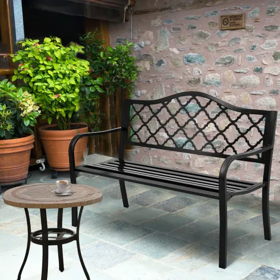Costway 50'' Patio Garden Bench Loveseats Park Yard Furniture Decor Cast Iron Frame Black {5}