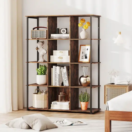 Costway 12-Cube Bookcase 57" Tall Freestanding Bookshelf Industrial Shelf Display Rack {5}