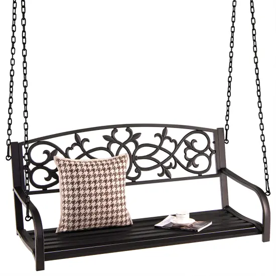 Costway 2-Person Metal Outdoor Porch Swing Hanging Patio Bench 485 Lbs Capacity Black\Brown {2}