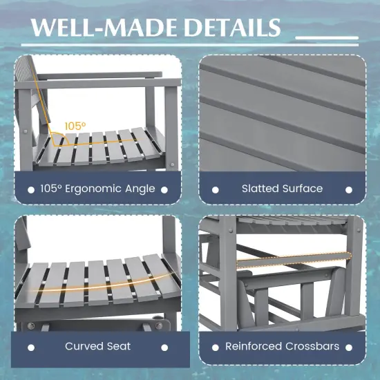 Costway Patio Glider Loveseat Chair Swing Rocking Bench with Slatted Seat & Curved Backrest White/Natural/Gray {6}
