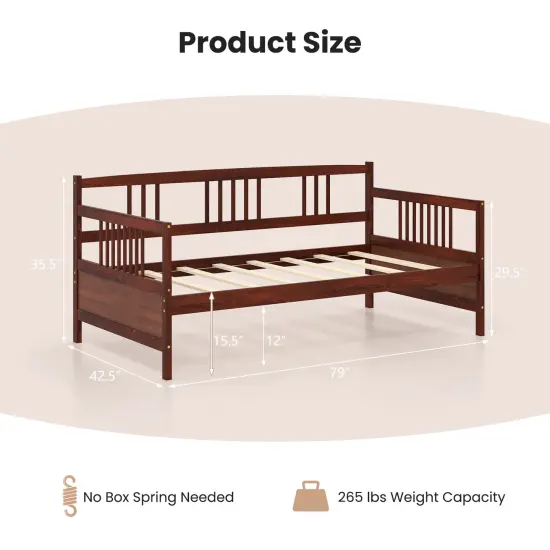 Twin Size Wooden Slats Daybed Bed with Rails Perfect for Living Room and Kids Room or Guest Room Cherry {5}